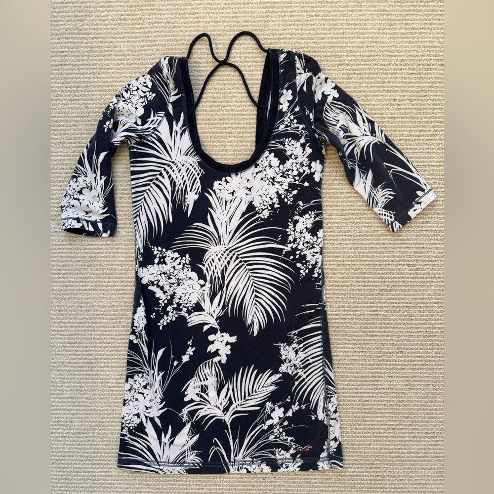 Vintage Hollister Navy and White Cotton Blend Floral Dress/coverup size Medium